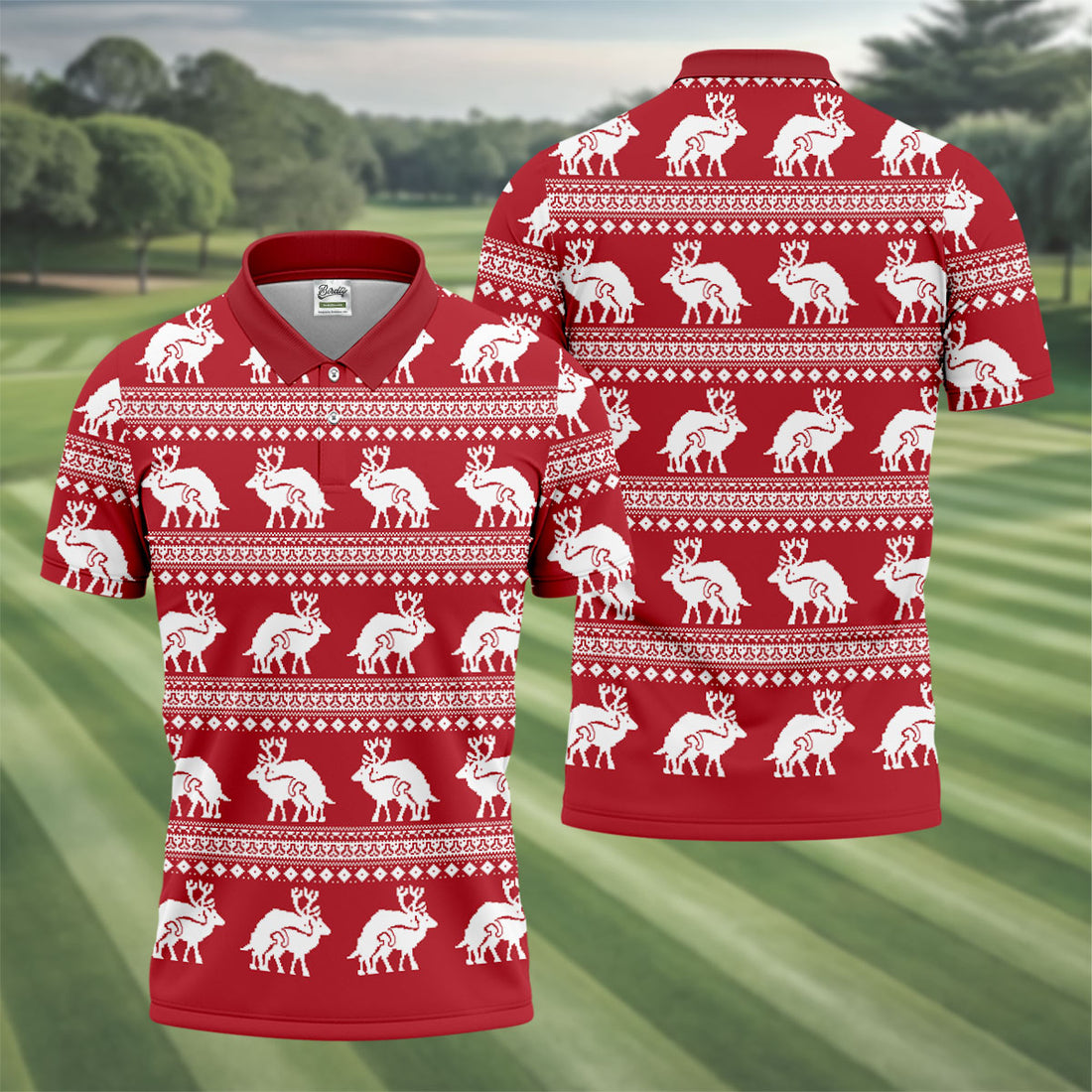 Reindeer Humping Seamless Pattern Golf Shirt, Christmas Golf Shirt, Golf Shirts For Men, Golf Gift For Men