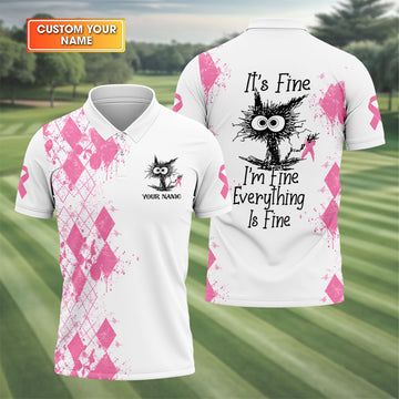 Custom Im Fine Everything Is Fine Breast Cancer Polo Shirt, Mens Golf Shirts, Mens Polo Shirts