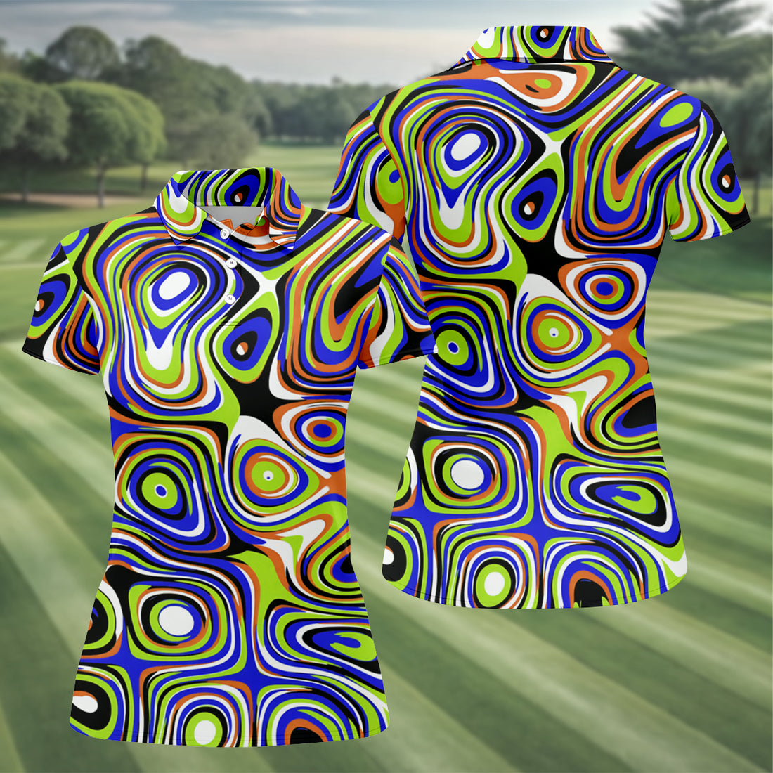 Blue And Green Fluid Art Cool Golf Shirt, Women's Golf Tops, Ladies Golf Shirts, Women's Polo Shirt