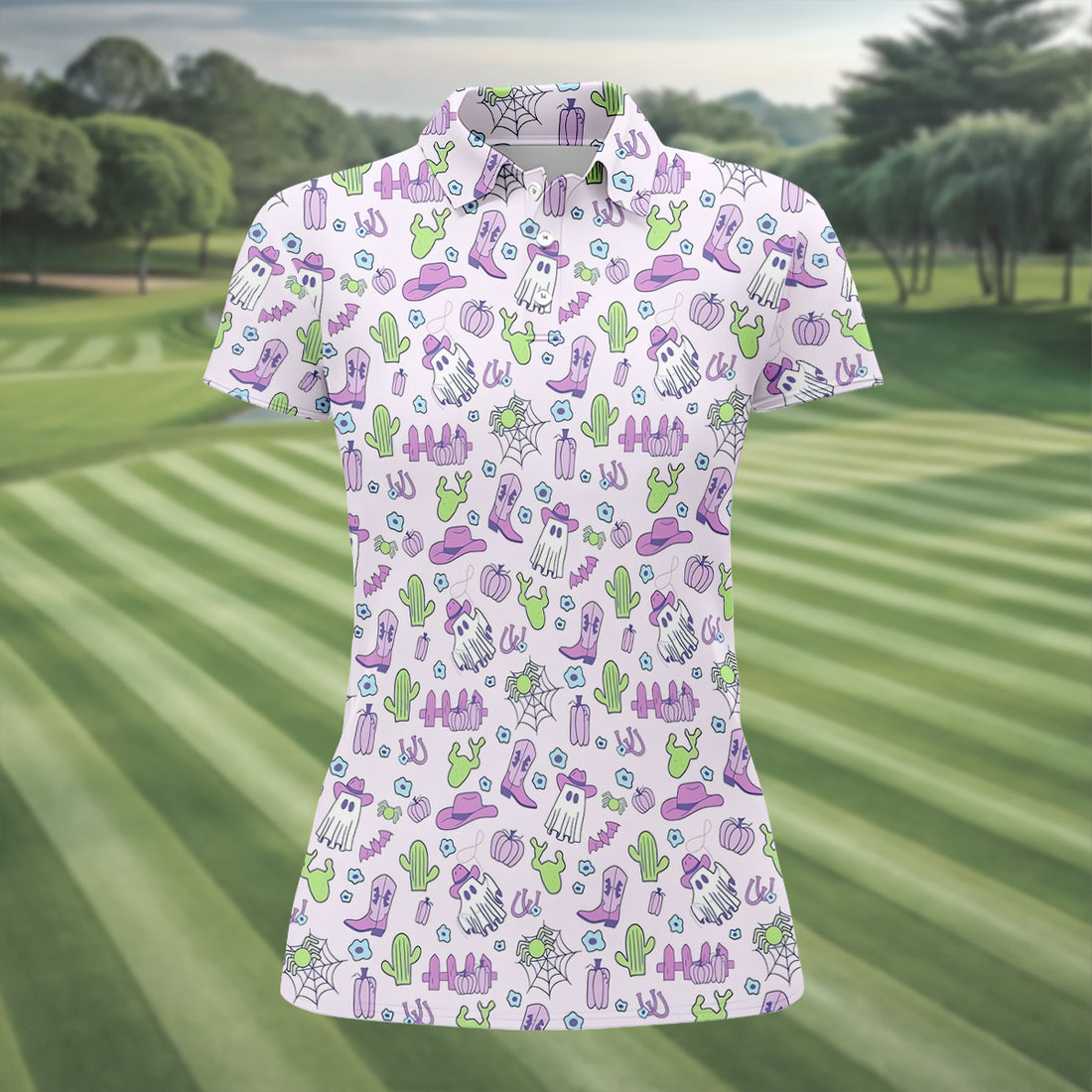 Western Halloween Purple Women Golf Top, Cute Golf Outfit, Ladies Golf Shirts, Golfing Apparel