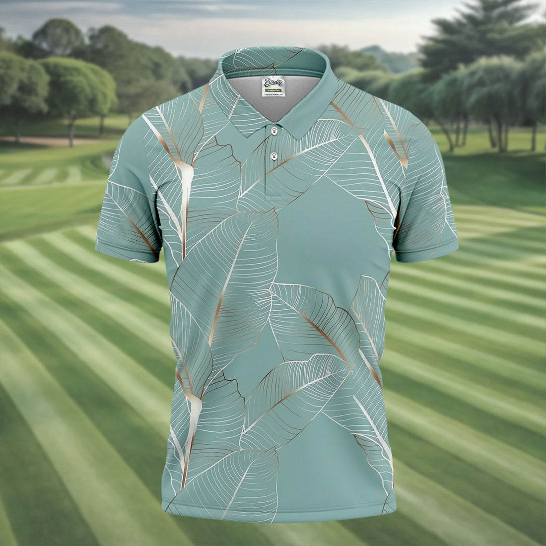 Tropical Leaves Blue Grey Golf Shirt, Summer Hawaiian Golf Shirt, Golf Shirts For Men