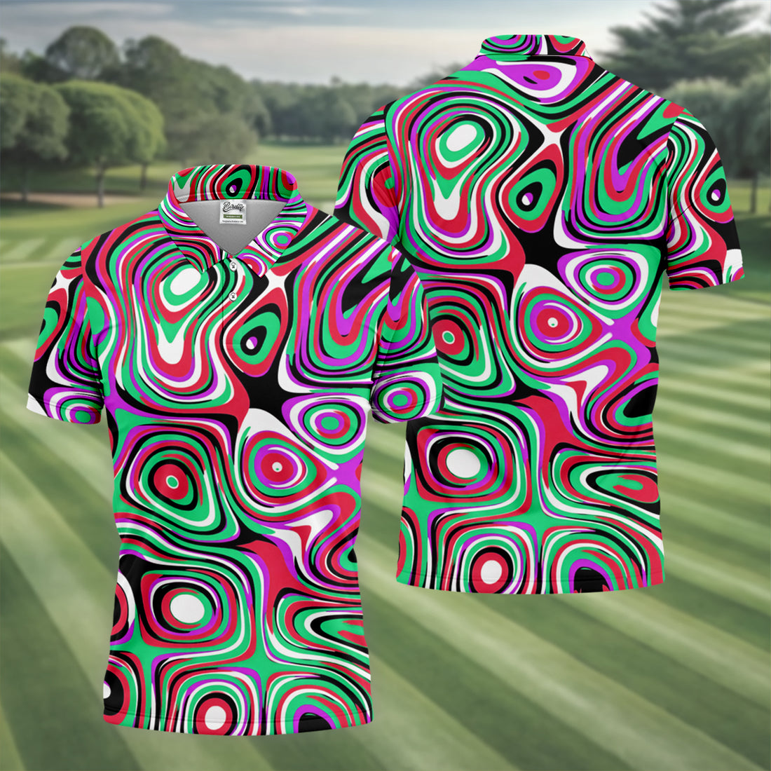 Pink And Green Fluid Art Cool Golf Shirt, Golf Tops For Men, Golf Shirts For Men, Golf Gift For Men