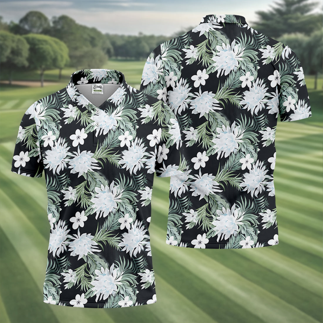 White Flower Tropical Hawaiian Vibe Golf Tops For Men, Golf Shirts For Men, Golf Gift For Men