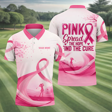 Custom Pink Spread Hope Find Cure Breast Cancer Golf Polo Shirt, Mens Golf Polo, Mens Polo Shirts