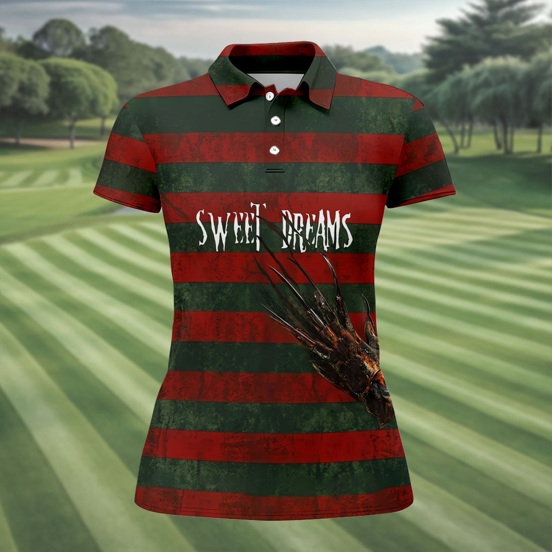 Sweet Dreams Horror Character Halloween Shirt, Women’s Golf Polo, Printed Golf Shirt