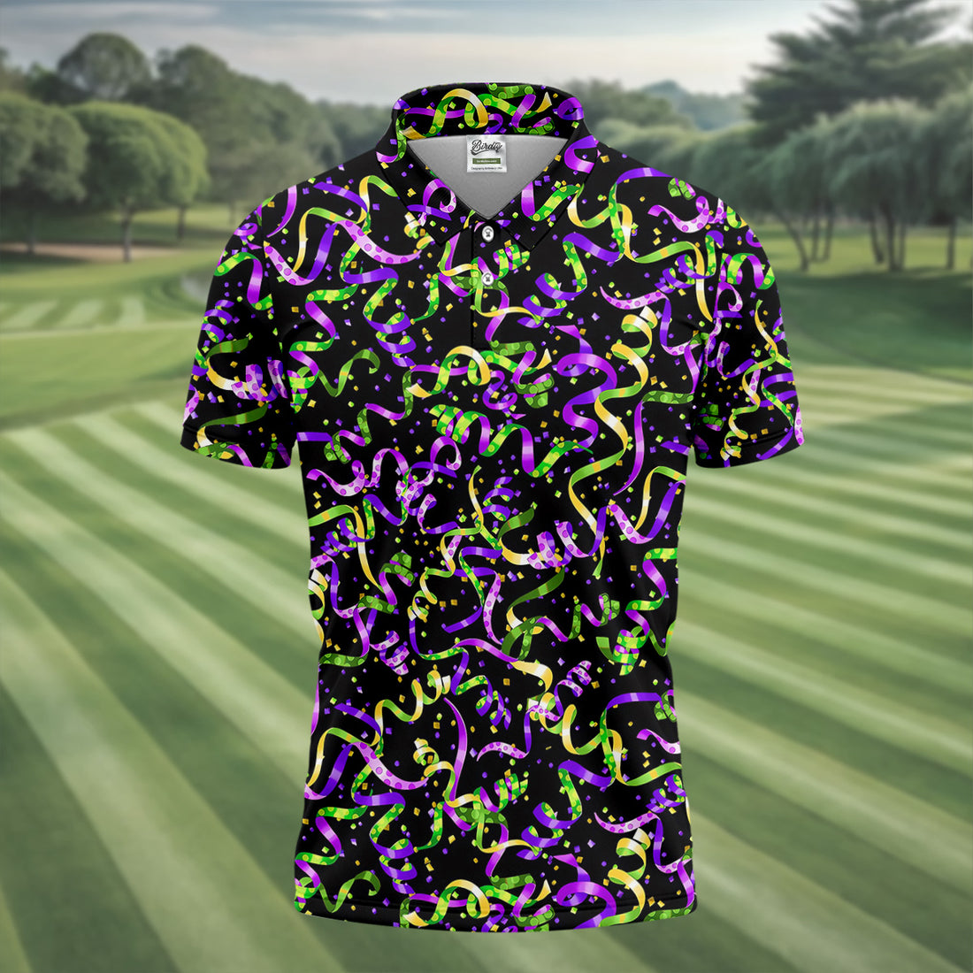 Mardi Gras Carnival Purple Green Gold Men's Golf Polo Shirts, Golf Gift For Men, Golf Shirts For Men