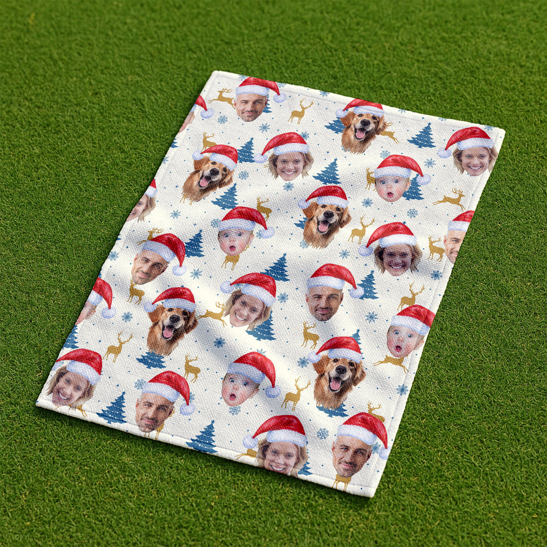 Custom Face Pine Tree Pattern Beige And Navy Golf Towels, Christmas Golf Gift, Custom Golf Accessories