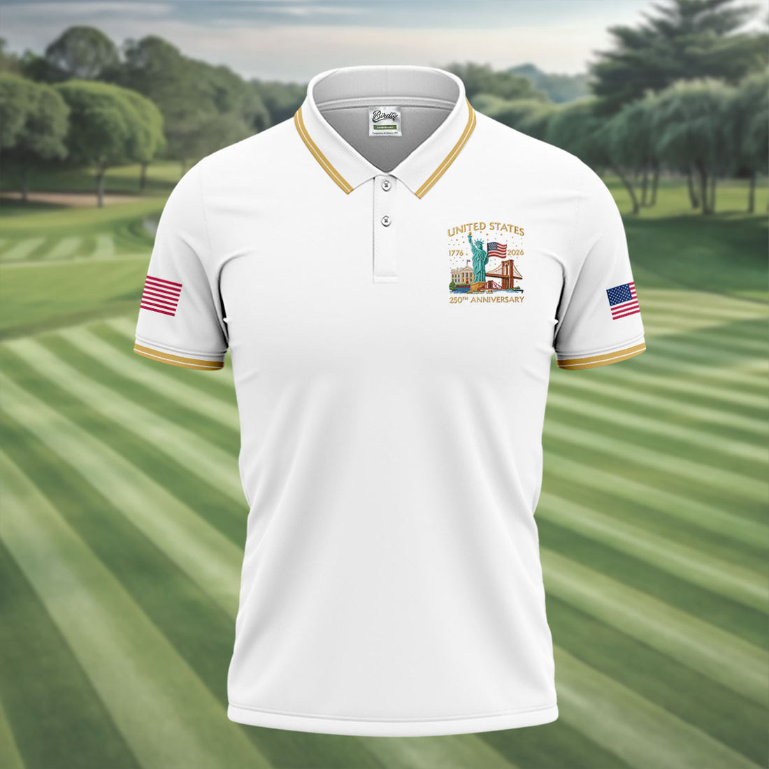 American Symbols White Patriotic Golf Shirt, US 250 Years 4th Of July Golf Shirts For Men