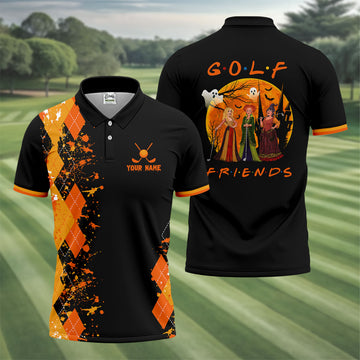 Custom Golf Friends Witch Halloween Polo Shirt, Mens Golf Polo, Mens Golf Shirts