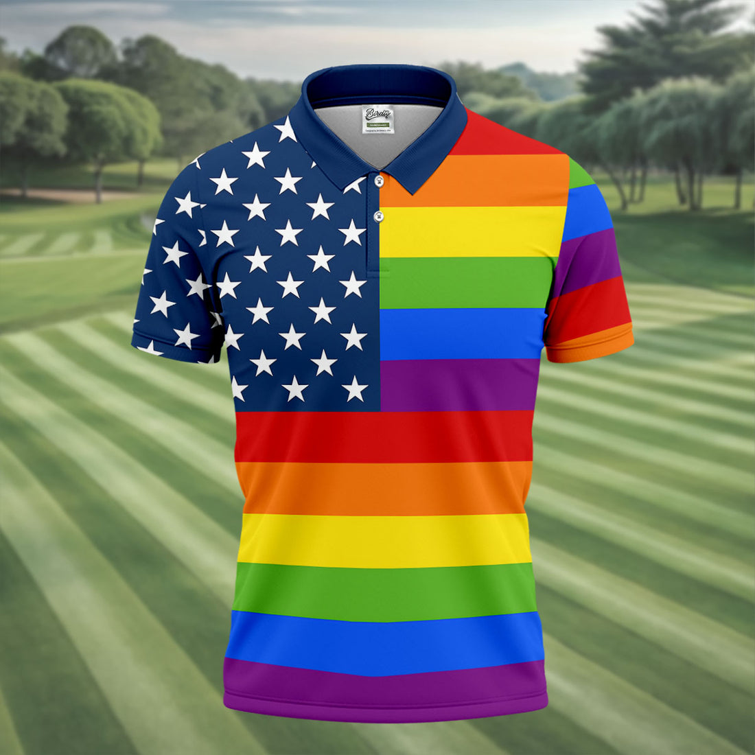 LGBT Pride American Flag Golf Tops For Men, Pride Month Golf Shirts For Men