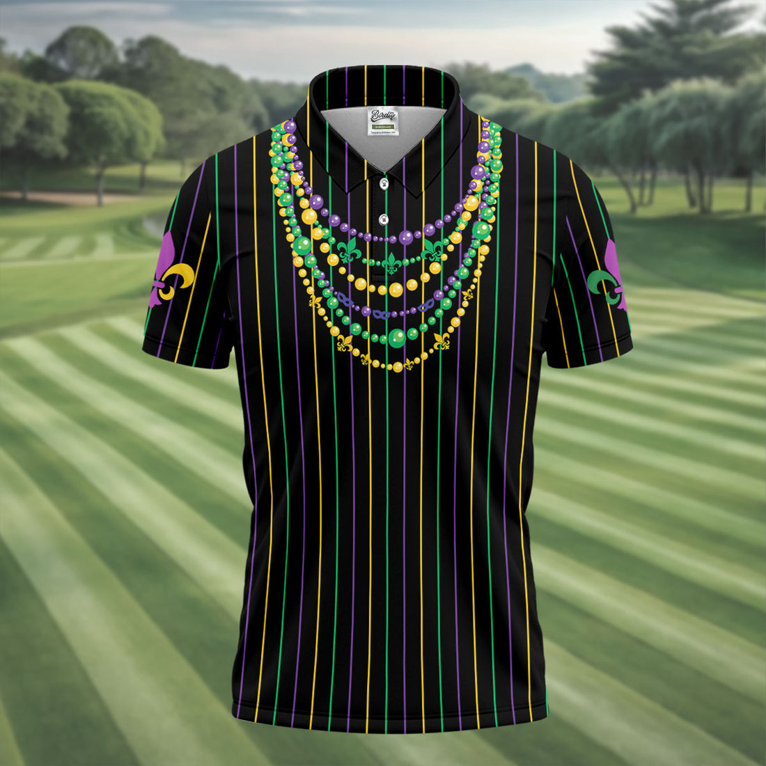 Mardi Gras Beads Necklaces Print Black Golf Shirt, Golf Tops For Men, Polo Shirts For Men, Golf Shirts For Men
