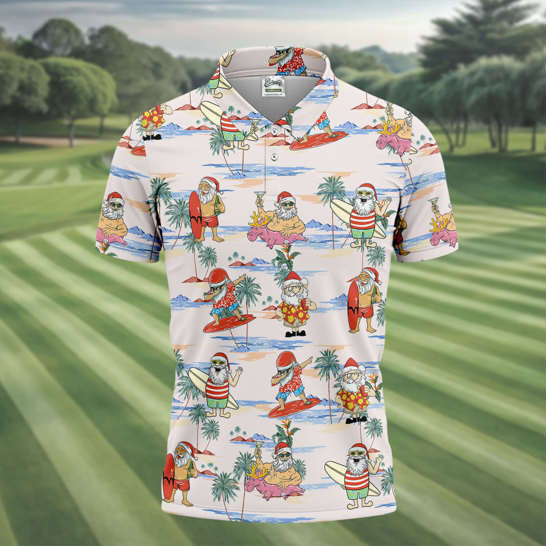 Funny Tropical Santa Christmas Golf Shirt, Men's Golf Shirt, Hawaiian Golf Shirt, Printed Golf Shirts