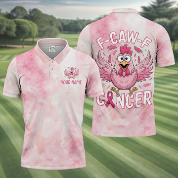 Custom F Caw F Breast Cancer Polo Shirt, Mens Golf Polo, Golf Apparel For Men