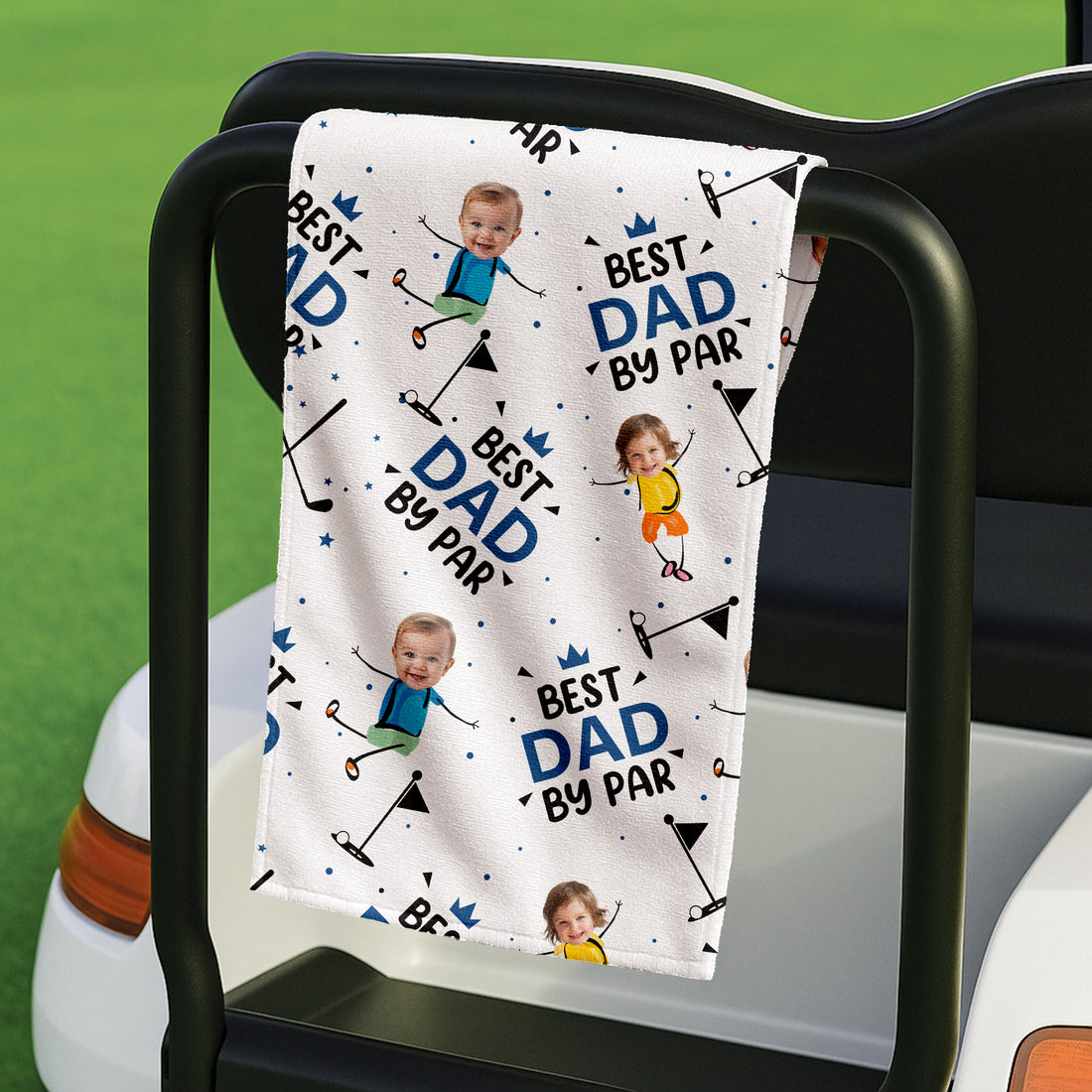 Best Dad By Par Custom Face Microfiber Waffle White Small Funny Golf Towel, Dad Golf Gifts