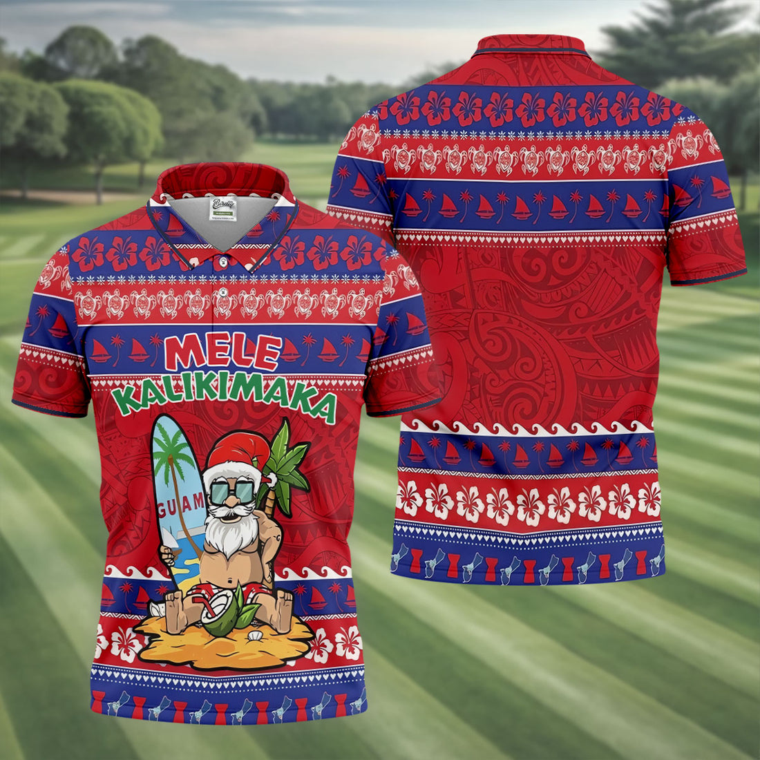 Guam Santa Mele Kalikimaka Christmas Golf Shirt, Men's Golf Shirt, Hawaiian Golf Shirt, Printed Golf Shirts