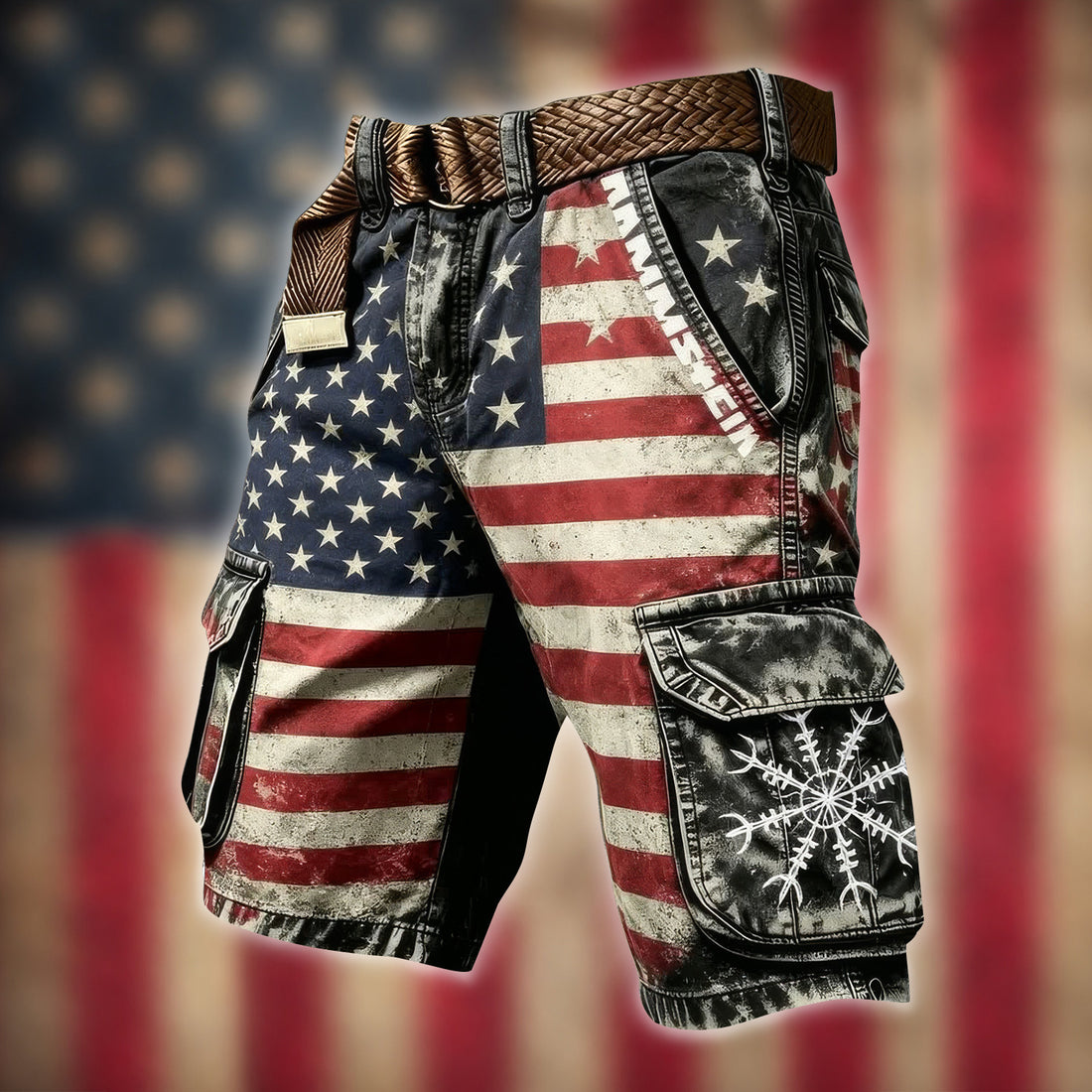 Vegvisir Compass USA Flag Pattern Distressed Cargo Shorts, Golf Shorts For Men, 250th Anniversary Short Pants