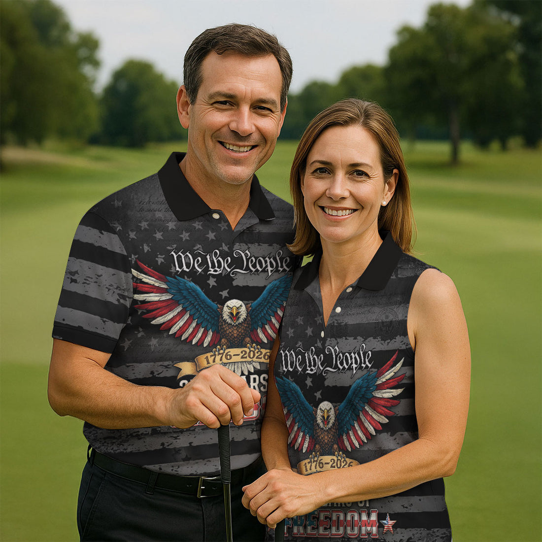 250 Years Of Freedom We The People Patriotic Golf Shirt Featuring American Eagle And Vintage USA Flag Design For Men