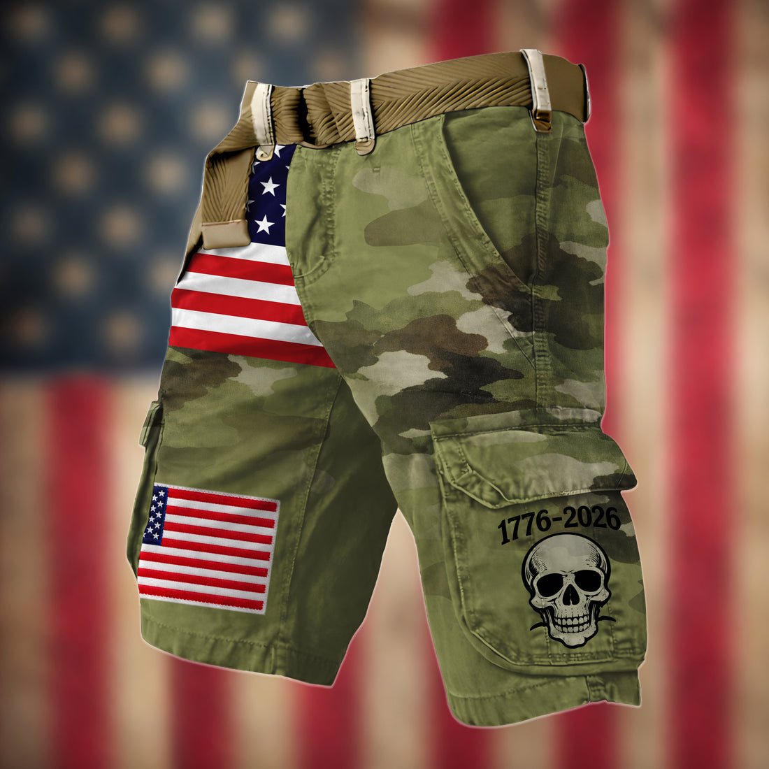USA Flag Pattern Men's Camo Cargo Shorts, Golf Shorts For Men, 250th Anniversary Short Pants