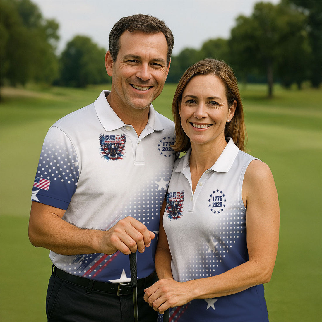 American Flag Eagle Men's 250 Years USA Patriotic Golf Shirt, 4th of July Golf Shirt
