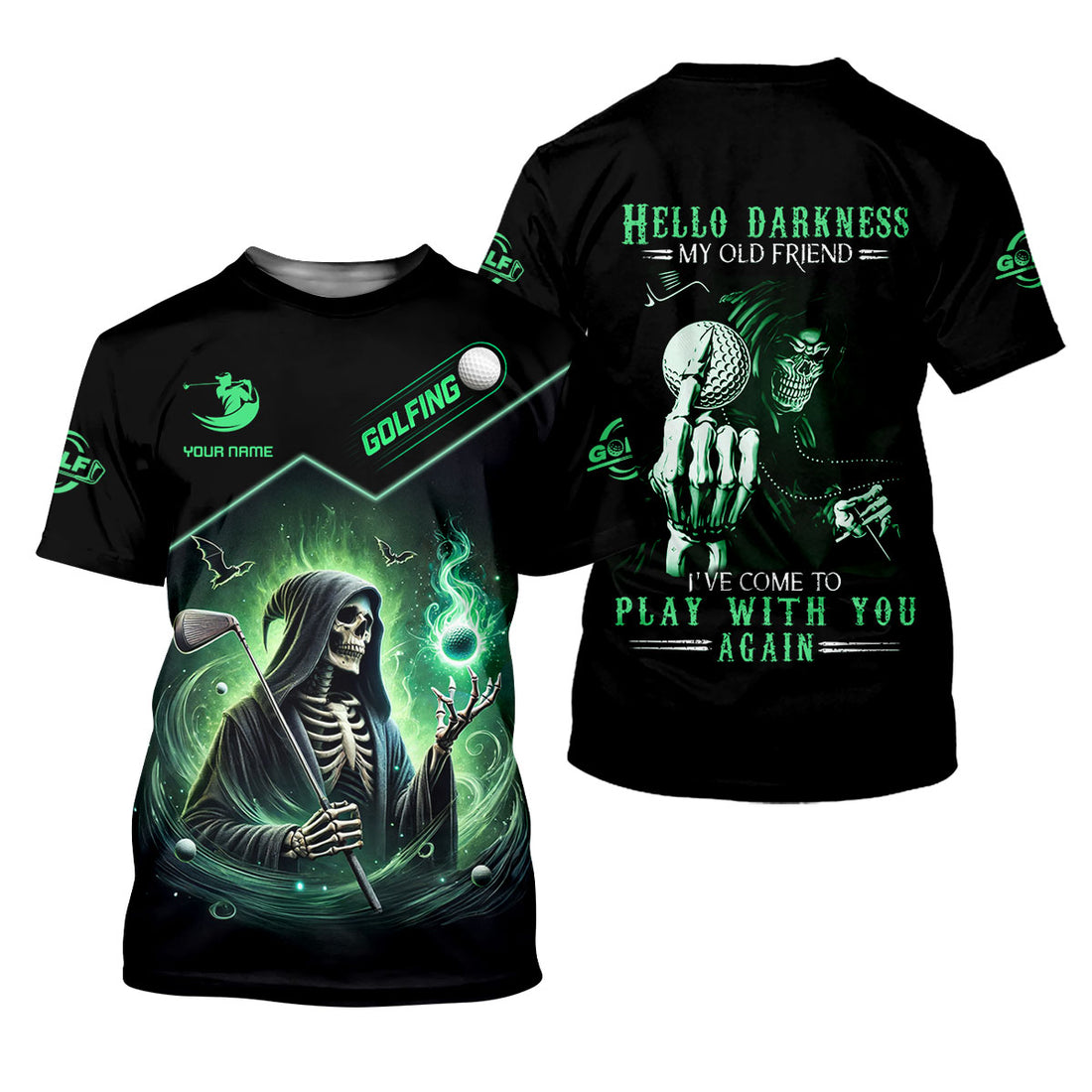 Hello Darkness Custom Men's Golf Polo Shirt, Funny Skull Golf Shirt, Dad Golf Gift