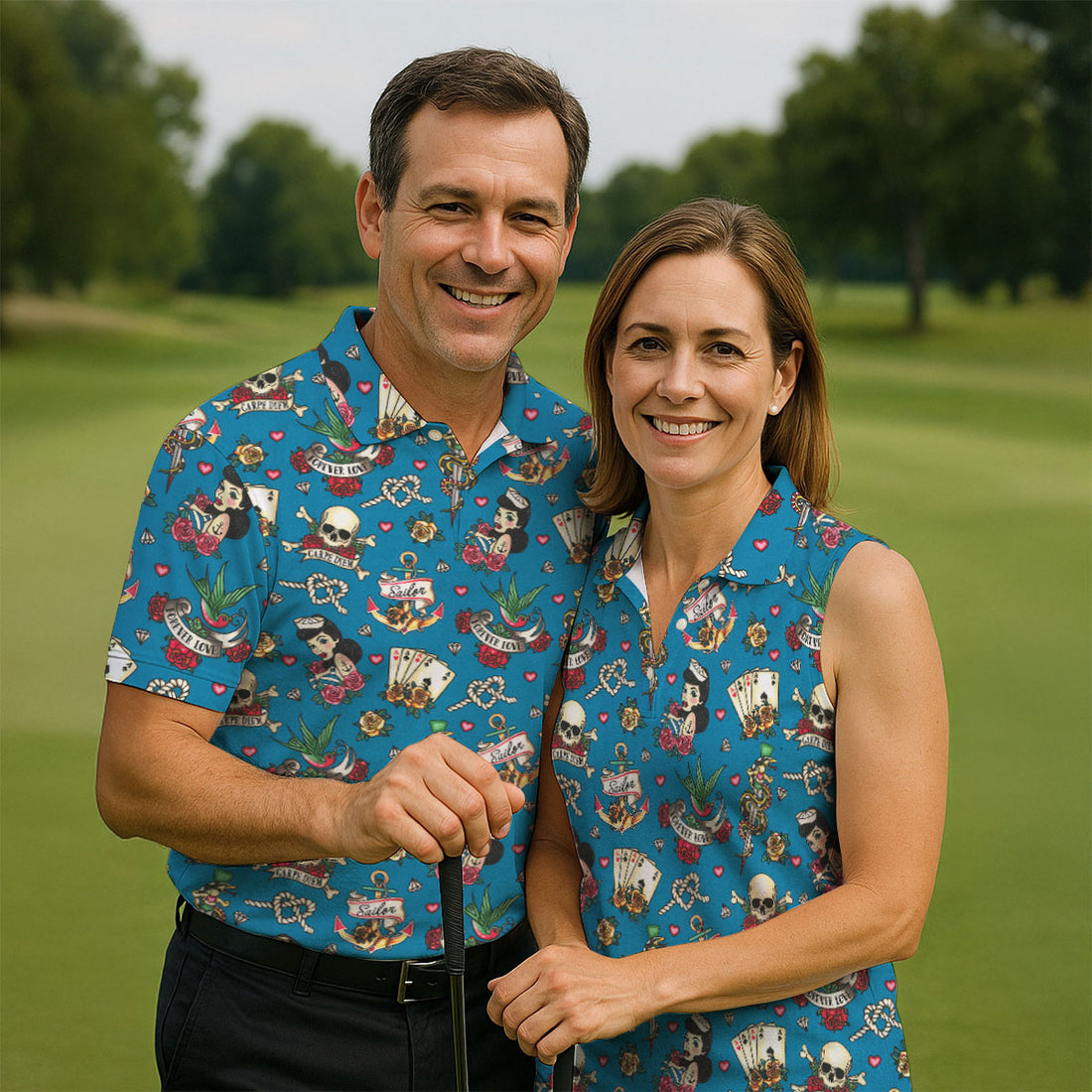 Tattoo Blue Sailor Tattoo Flash Pattern Hawaiian Golf Shirt, Men's Golf Shirt, Polo Shirts For Men