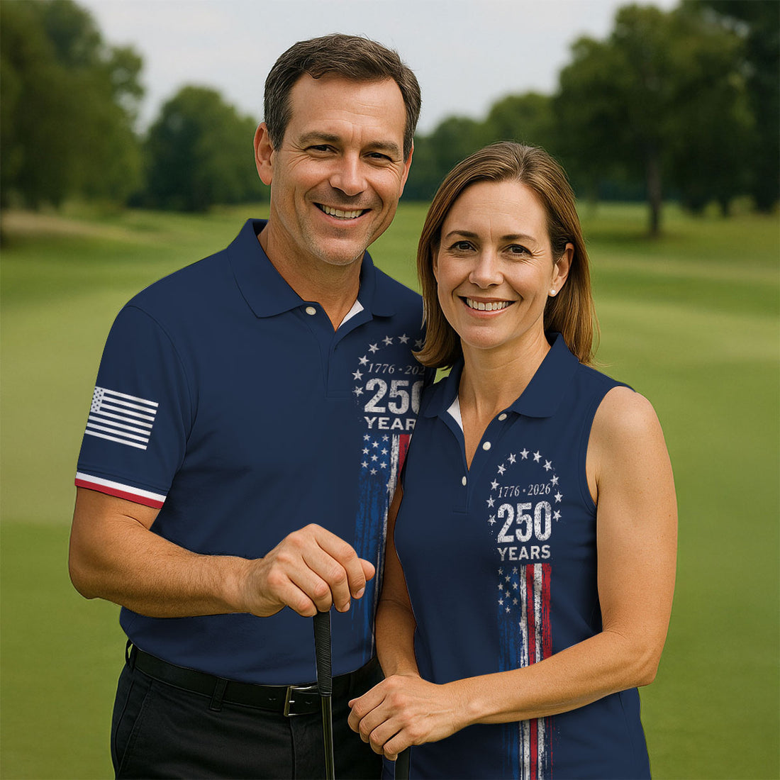 250 Years Celebration American Flag Men's 250 Years USA Patriotic Golf Shirt, 4th of July Golf Shirt