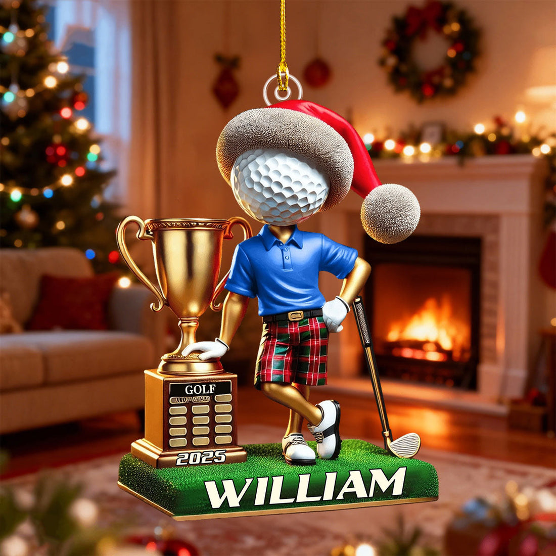 Custom Name Golf Champion Xmas Ornament, Acrylic Ornament, Golf Keychain, Christmas Golf Gift