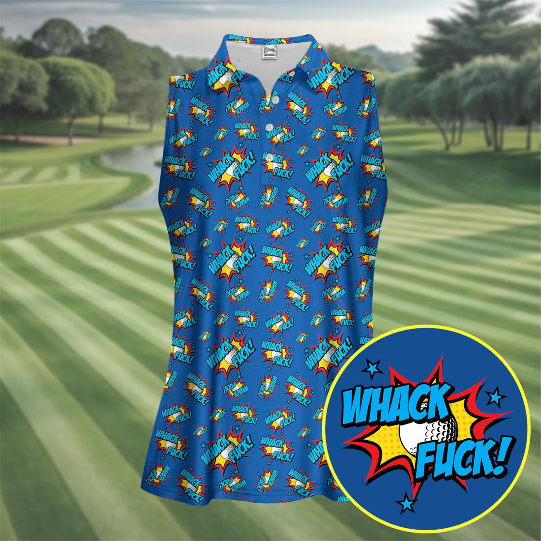 Funny Whack Fuck Comic Golf Ball Navy Polo Shirt, Womens Golf Tops, Printed Golf Shirts