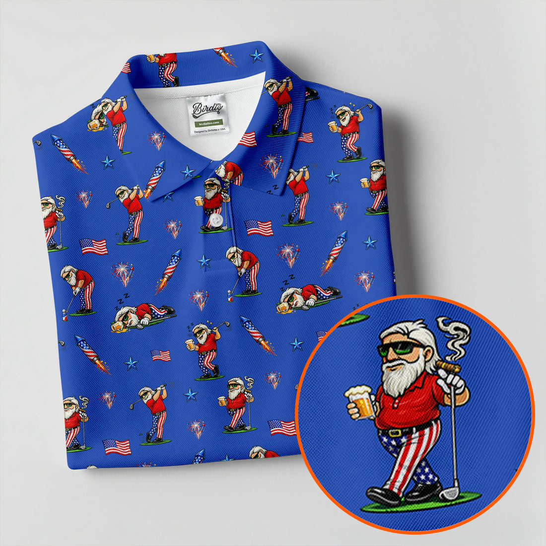 4th Of July Funny Man Golf And Beer Blue Golf Shirt, Patriotic Golf Shirt, 250th Anniversary Golf Shirts For Men