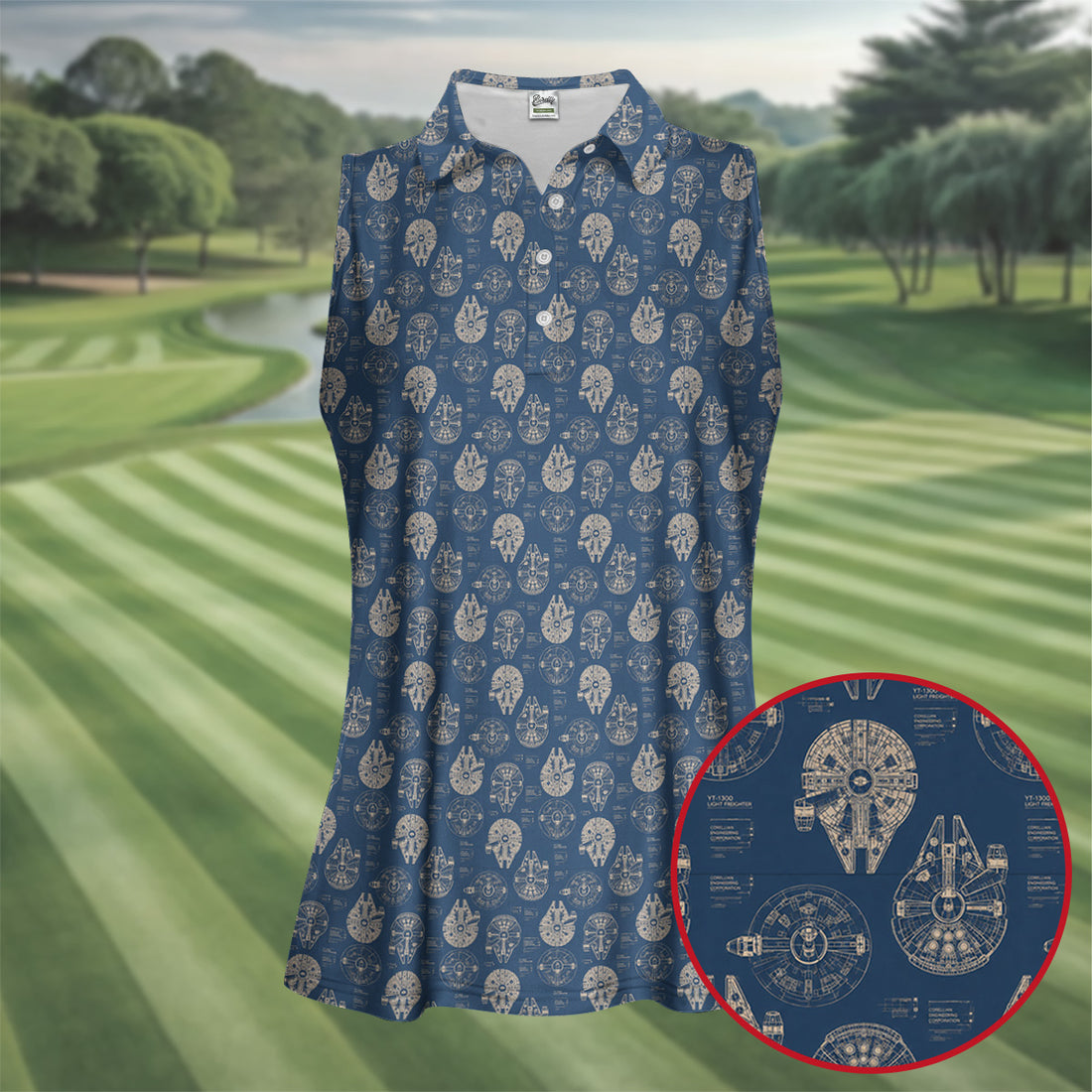 Vintage Spaceship Blueprint Halloween Golf Shirt, Halloween Costume Shirt, Women's Golf Polo