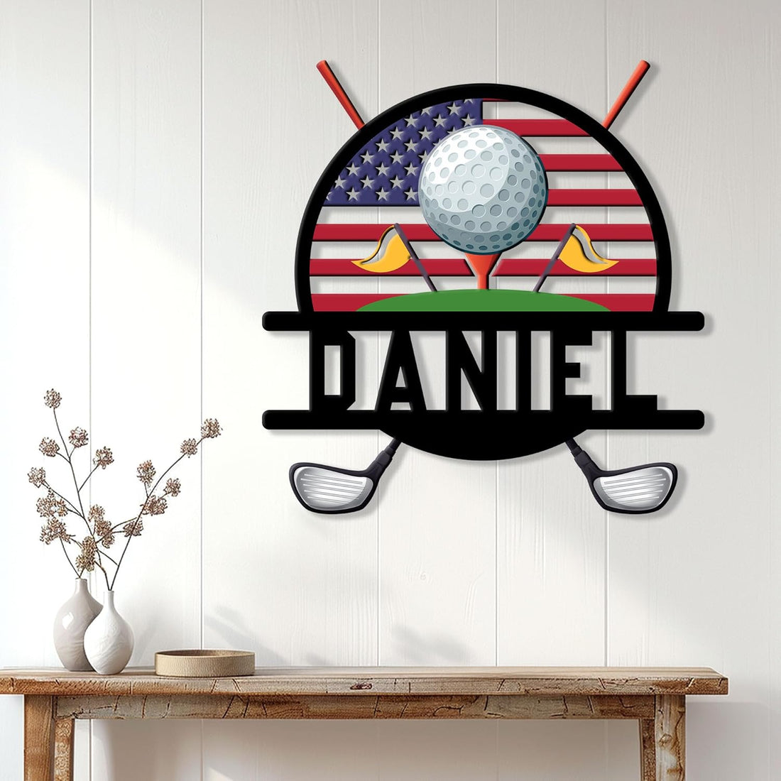 Personalized American Flag Golf Metal Sign, Metal Golf Decor, Dad Golf Gifts