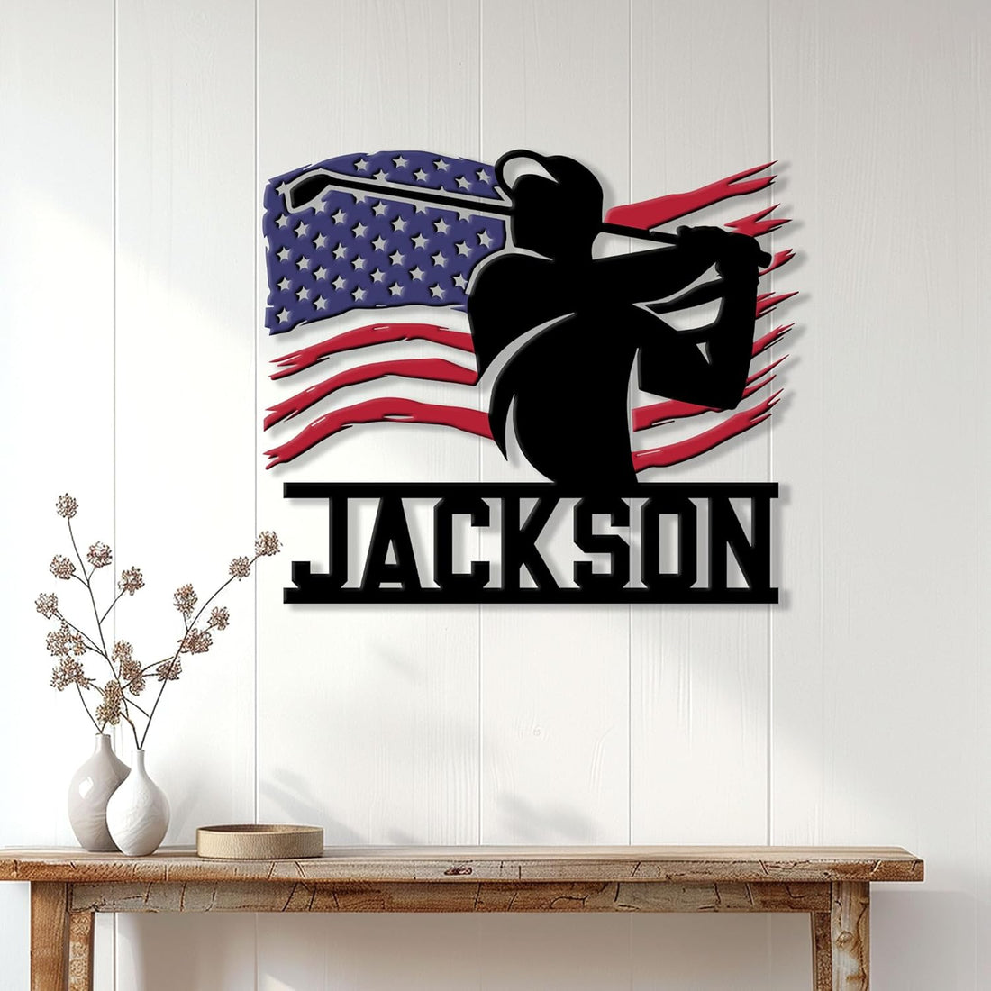Custom American Flag Golf Metal Sign, Metal Golf Wall Art, Christmas Golf Gift