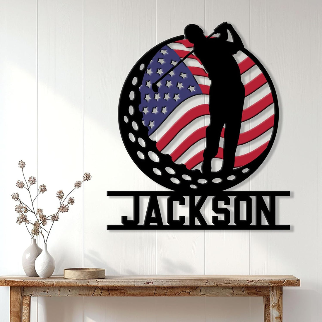Custom American Flag Golf Metal Sign, Metal Golf Wall Art, Christmas Golf Gift