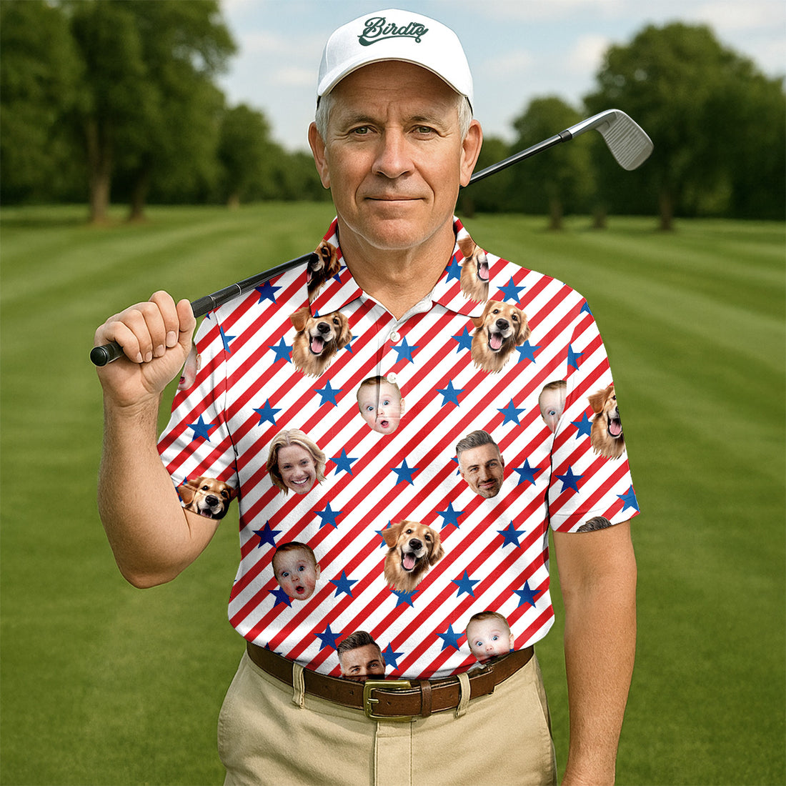 4th Of July Golf Polo, Custom Independence Days Shirts With Faces, Men's Golf Polo Shirt