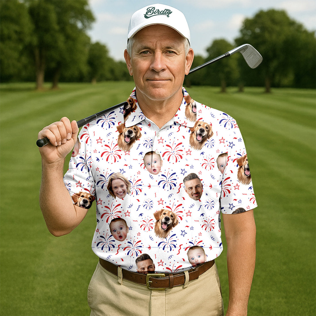 4th Of July Custom Face Shirts, Shirts With Faces On Them, Men's Golf Polo Shirt, USA Golf Shirt