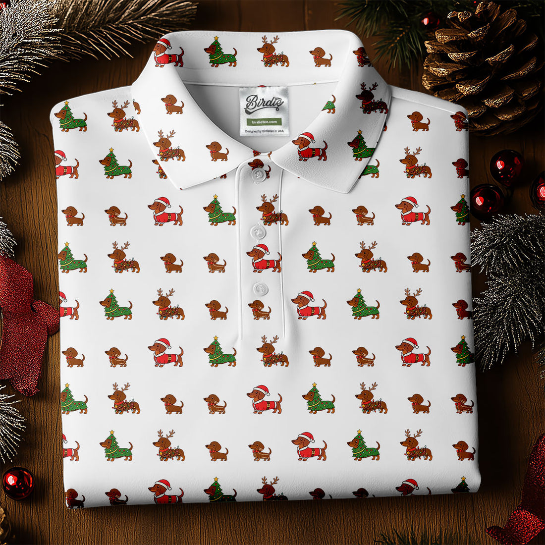 Christmas Dachshund Golf Tops For Men, Christmas Golf Shirt, Polo Shirts For Men, Golf Shirts For Men