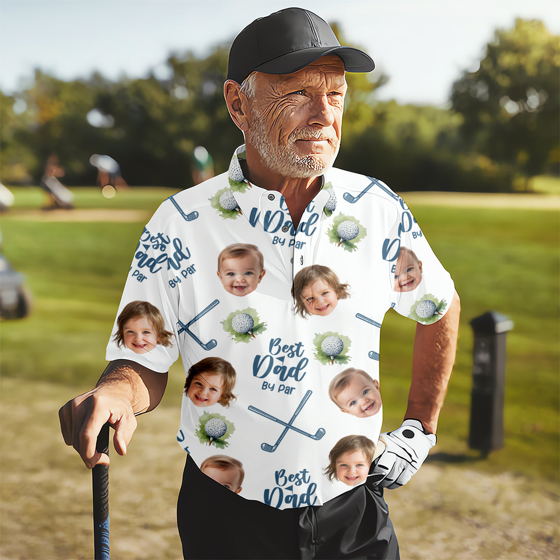 Best Dad By Par Custom Face Kids Photo Golf Shirt, Fun Golf Polos, Golf Gift For Dad
