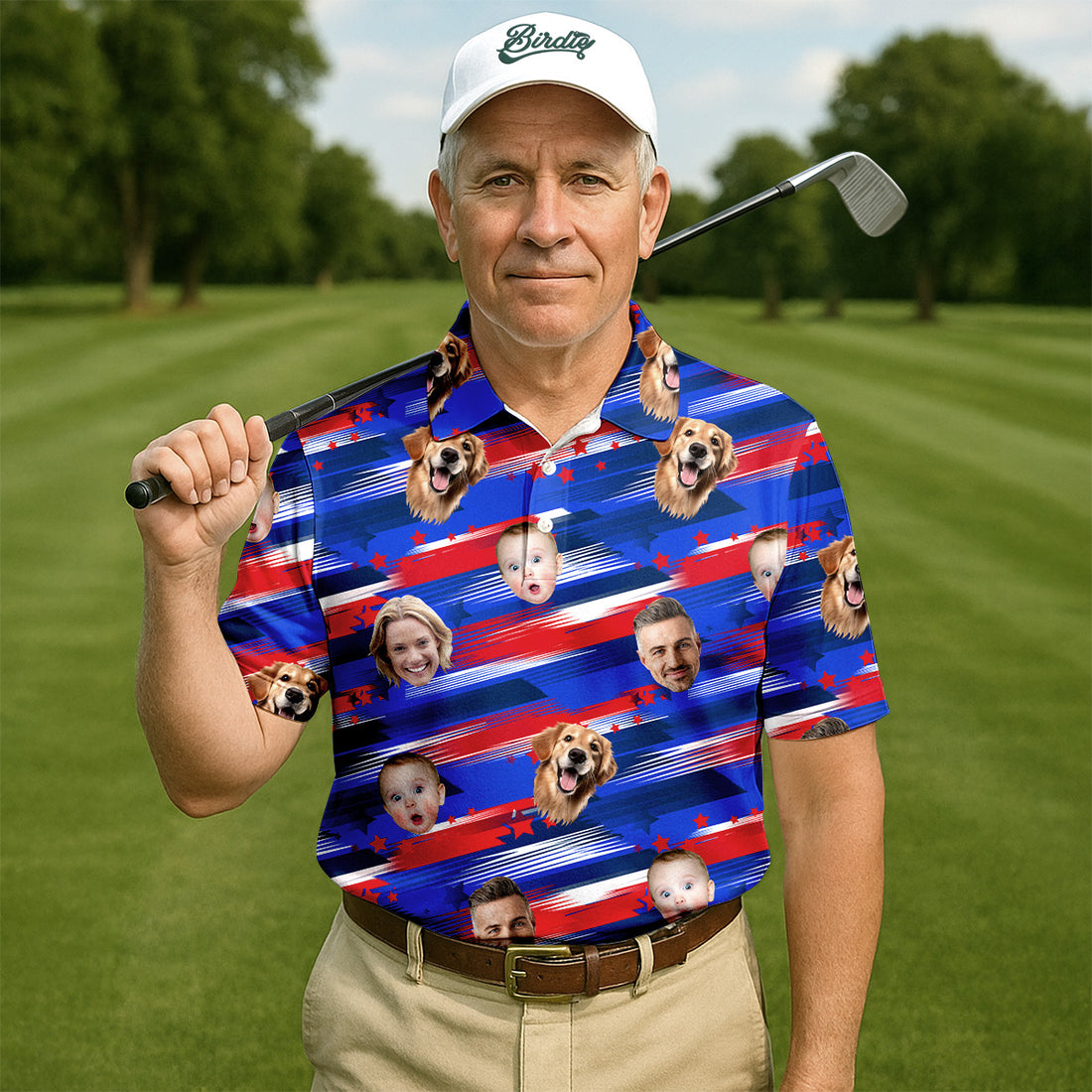 4th Of July American Flag Custom Face Shirts, Men's Golf Polo Shirt, Patriotic Golf Shirt, USA Golf Shirt