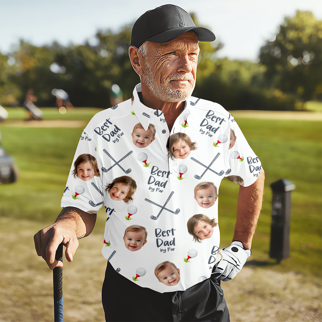Best Dad By Par Custom Face Golf Shirt, Personalized Golf Shirt, Christmas Golf Gift