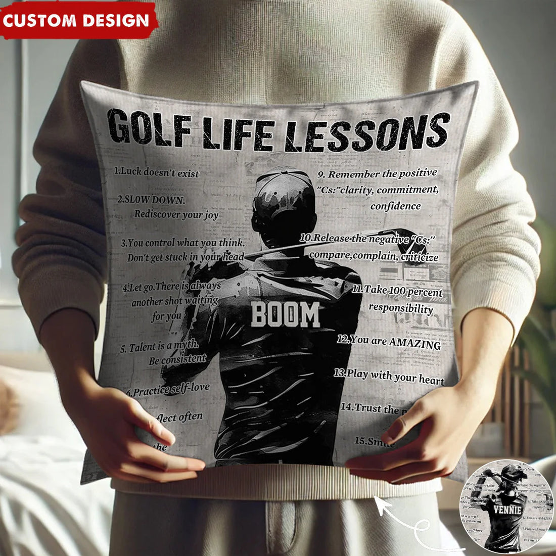 Golf Life Lessons Pillow, Golf Decor, Sports Themed Bedroom Decor