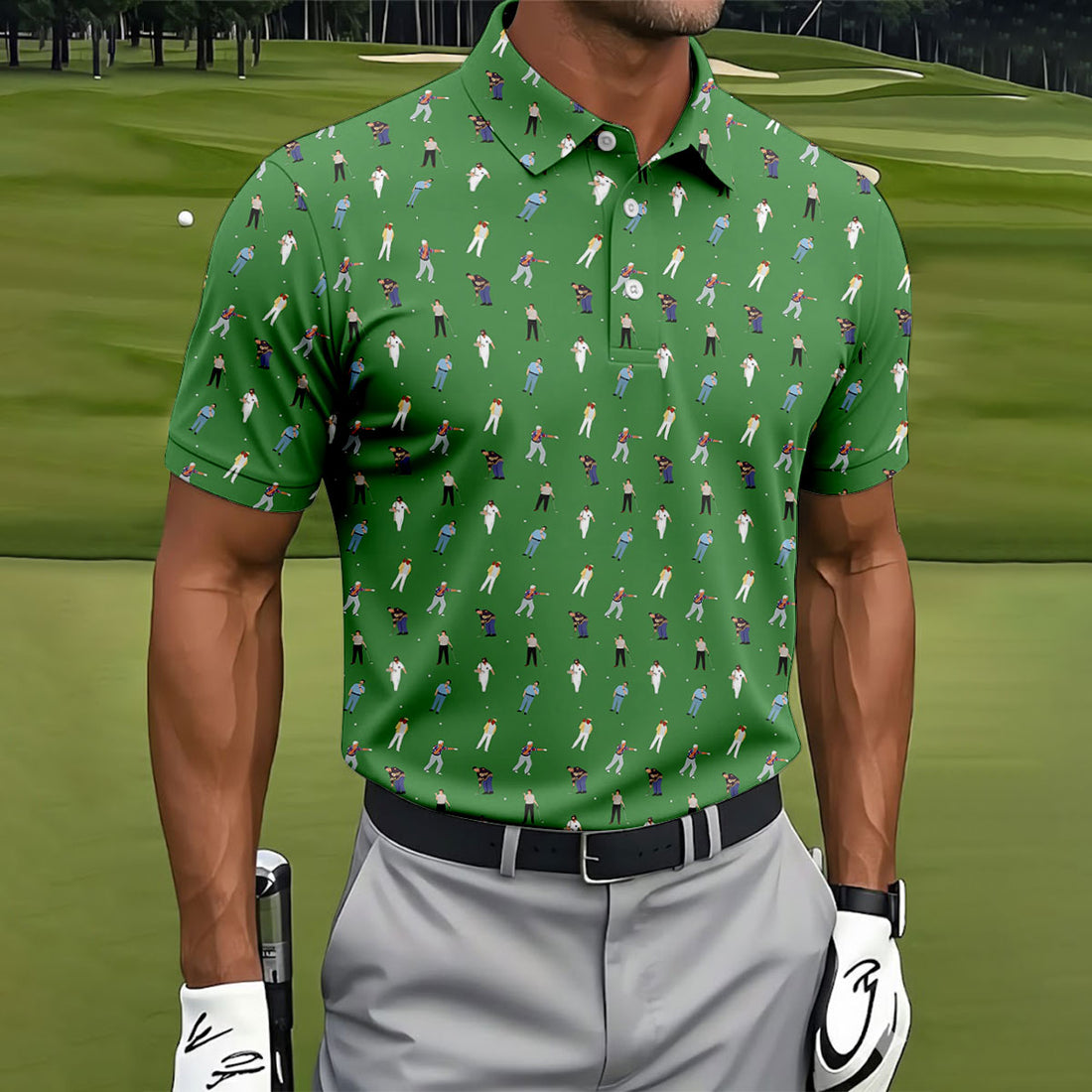 Sports Comedy Characters Golf Pose Green Golf Shirt, Golf Shirts For Men, Polo Shirts For Men