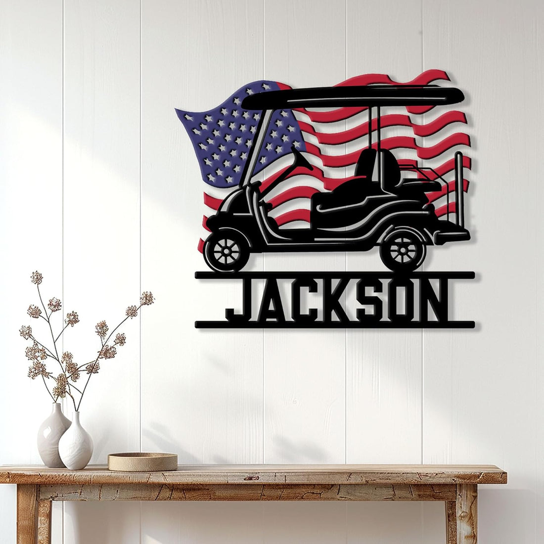 Personalized American Flag Golf Metal Sign, Metal Golf Wall Art, Dad Golf Gifts
