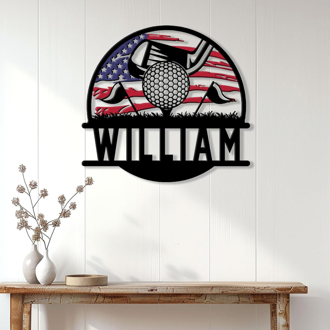 Custom American Flag Golf Metal Sign, Metal Golf Art, Dad Golf Gifts