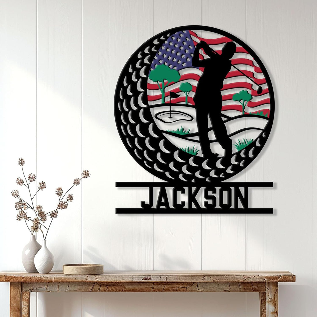 Personalized American Flag Golf Metal Sign, Metal Golf Wall Art, Christmas Golf Gift