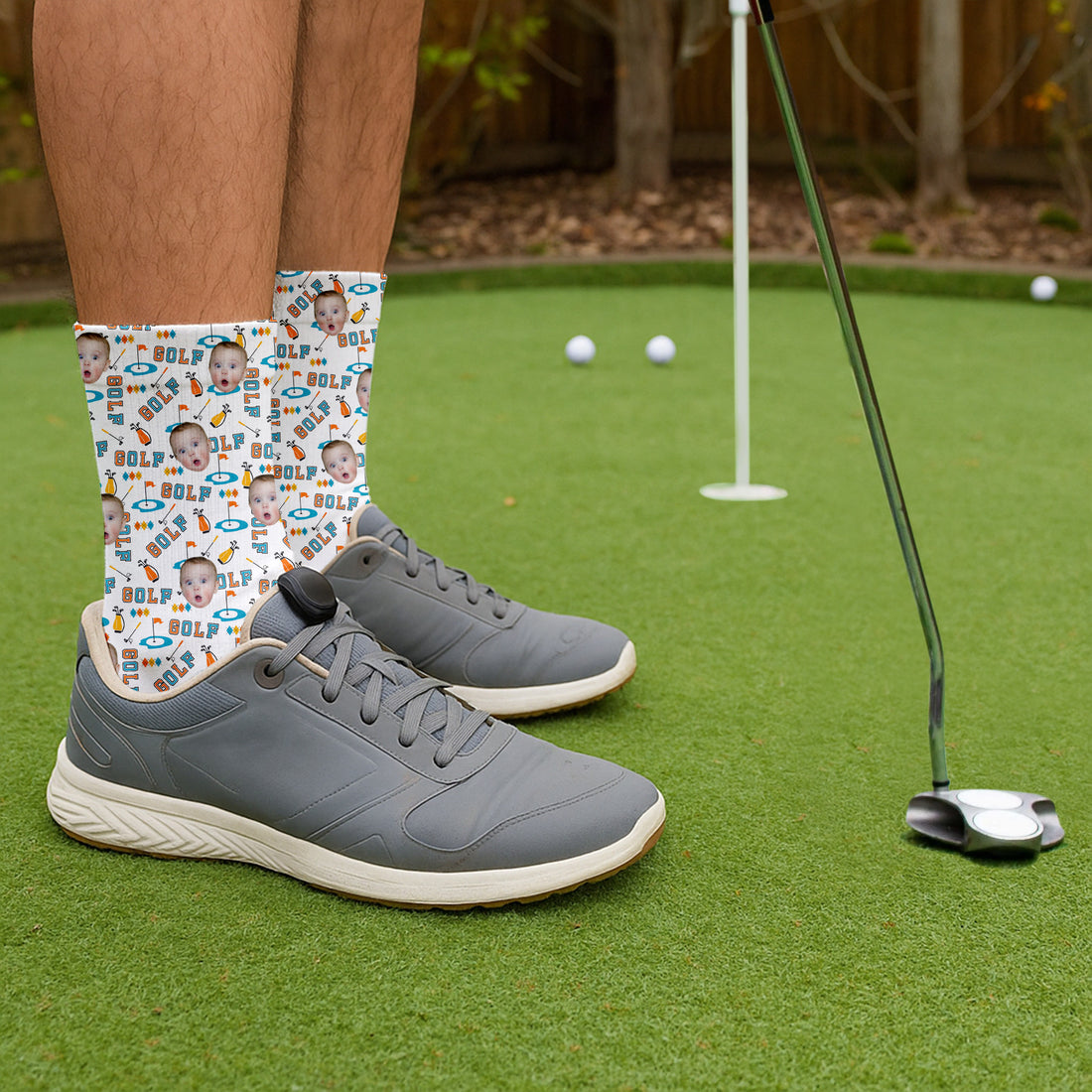 Custom Socks With Pictures, Face Socks For Golfer, Fun Socks For Men, Christmas Golf Gift