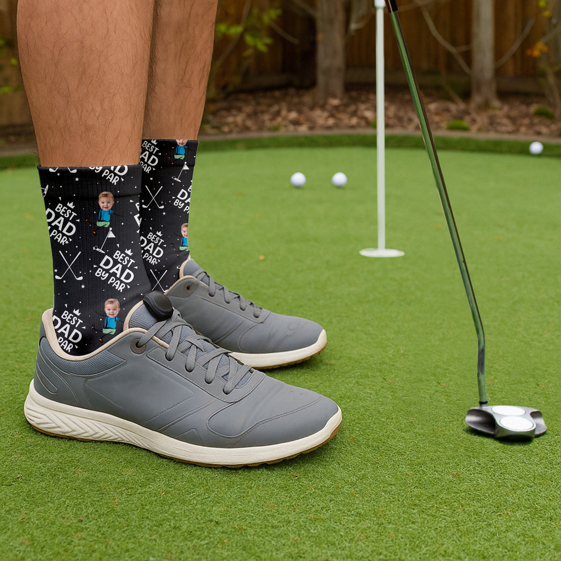 Best Dad By Par Custom Face Black Socks, Fun Socks For Men, Dad Golf Gift, Christmas Golf Gift