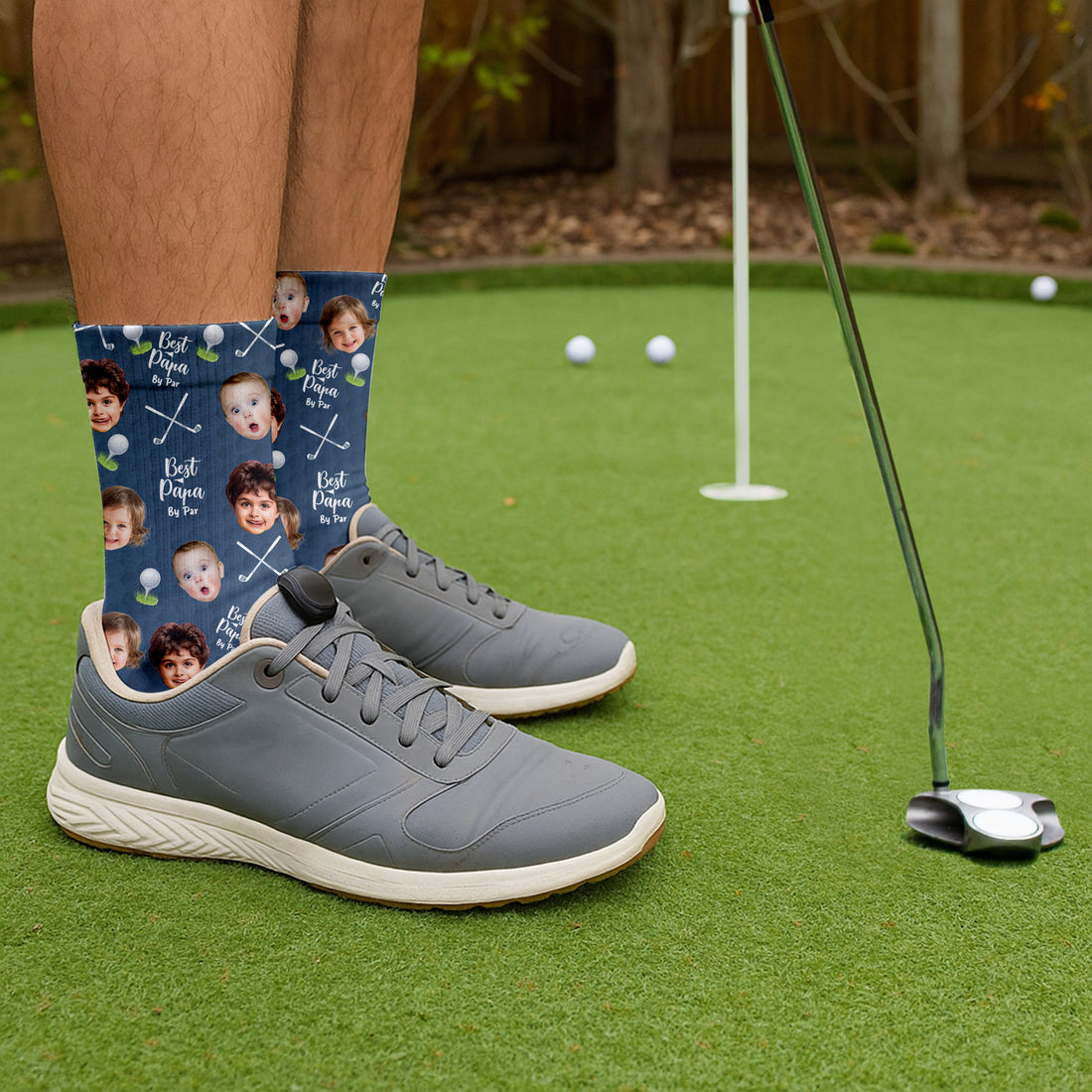 Best Dad By Par Custom Kids Face, Personalized Socks With Photos, Funny Crew Socks, Dad Golf Gift