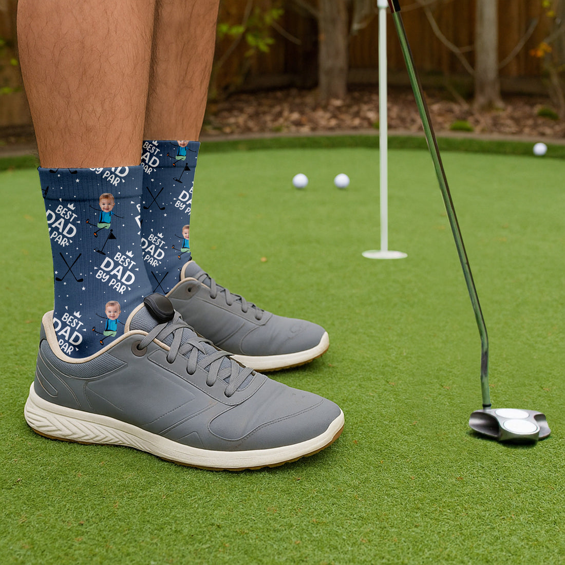 Best Dad By Par Custom Face Blue Socks, Fun Socks For Men, Dad Golf Gift, Christmas Golf Gift