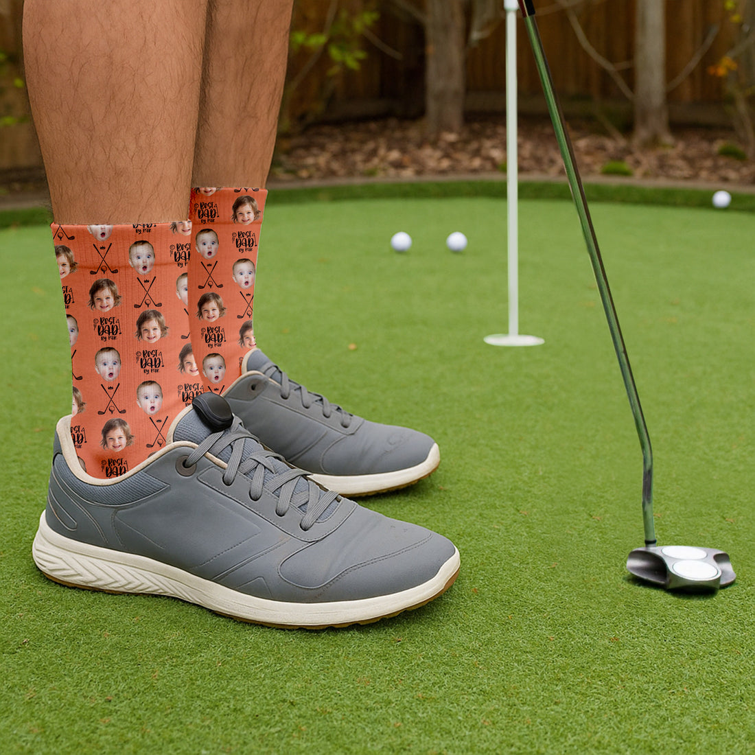 Best Dad By Par Custom Face Kids Photo, Orange Golf Socks For Dad, Fun Socks For Men, Dad Golf Gift