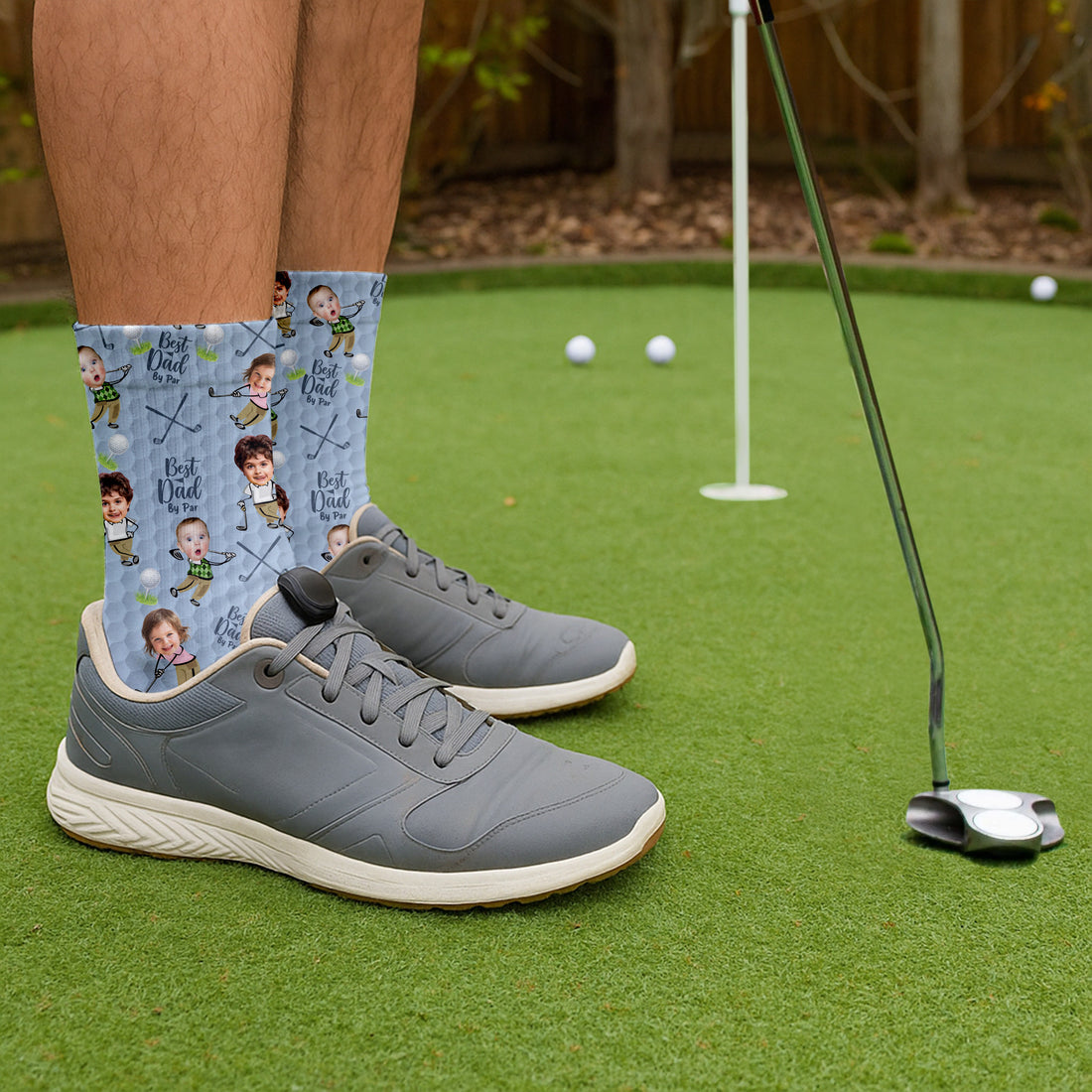 Best Dad By Par Custom Face Kids Photo Light Blue Socks, Golf Socks For Dad, Fun Socks For Men, Christmas Golf Gift